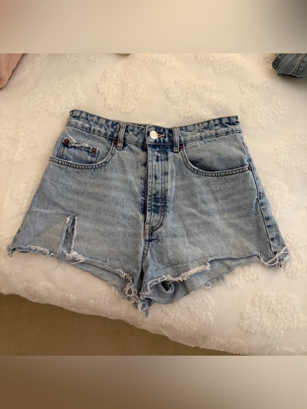 Zara Light Blue Distressed Denim Cutoff Shorts